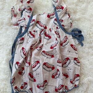 Pink Chicken Hot Dog Print Baby Romper